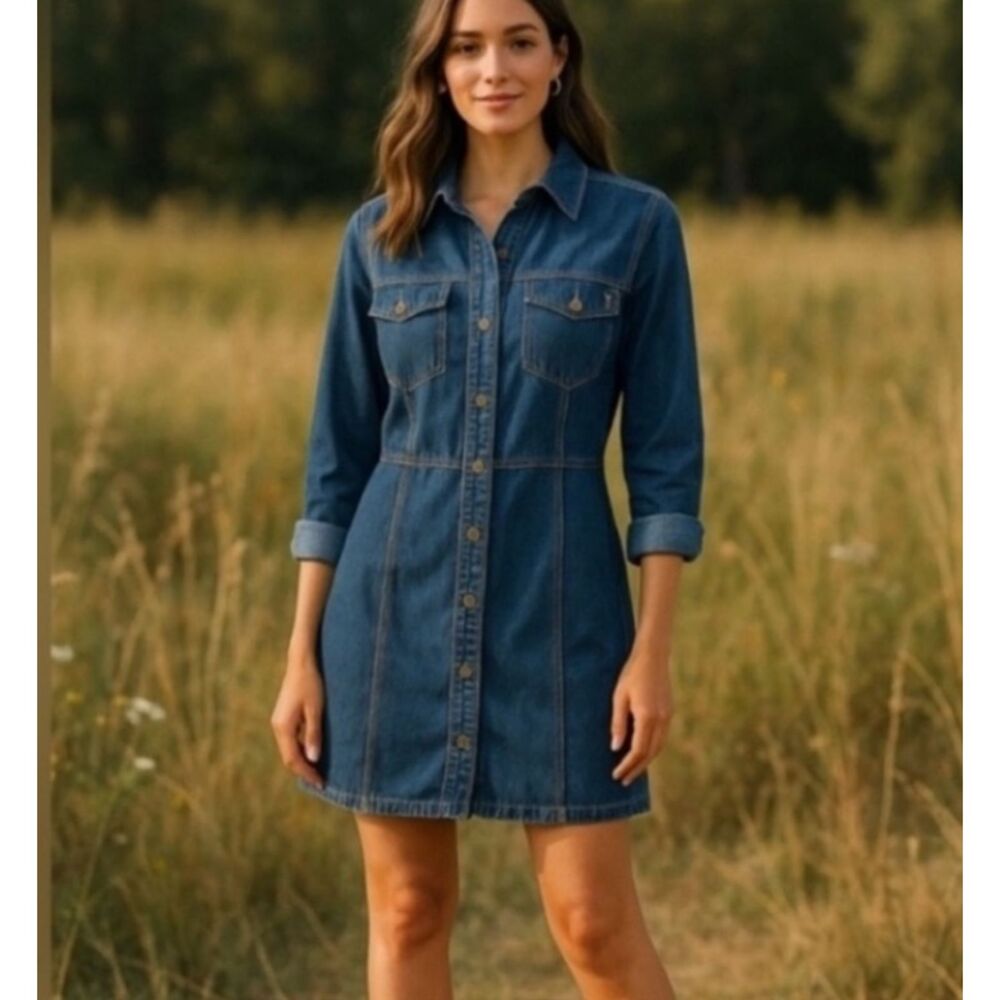 Frye Denim Jean Dress Long Sleeve Size XS